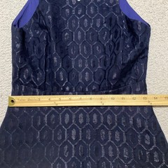 Cynthia Steffe Womens 2 Dress Blue Jacquard Geometric Fit & Flare V Neck Lined