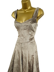 Karen Millen 12 UK Vintage Taupe Sweetheart Crushed Velvet 50&rsquo;s Fit Flare Dress