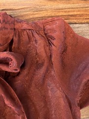 Express Brown Snakeskin Pattern Silky Ruffle Tie Neck Front Button Up Dress SP