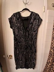 ECO Fashion Creations Women&rsquo;s Black/Silver Abstract Beaded Sheath Dress 13/14