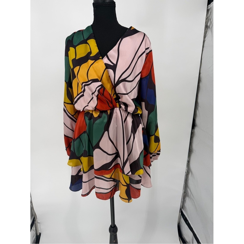 Adrienne Multicolor Abstract Print Mini Dress – Pink, Green, Yellow, Red, Blue