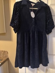 Umgee Dress Small Navy Sequin Sleeve (fall/ Winter) holiday/ AMAZING! NWT!