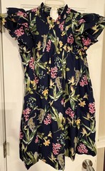 Crown & Ivy Navy Floral Smocked Flutter Sleeve Dress *Medium*NWOT