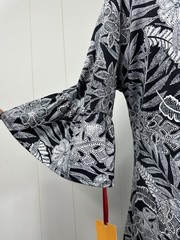 NWT Ruby Rd Womens Size M Black Textured Floral Dress 3/4 Ruffle Sleeve
