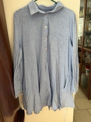 Tuckernuck Light Blue Linen Shirt Dress Indigo Blue XXLarge Chic