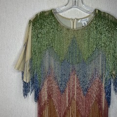 Warehouse nude Rainbow Beaded Fringe Shift Dress 20s style flapper size 12 bnwt