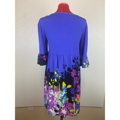 Womens SZ 6 Baby Doll Floral Retro Classic Feminine Dress 3/4 Ruffle Sleeve ECI