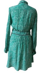 Libelula « Rebecca » Green Petal Printed Piped Silk Shirt Dress Sz 40