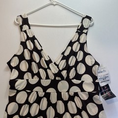 SIGNATURE ROBBIE BEE Black/White Dot Dress (Size XL) Wrap Look Knee Length NWT