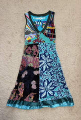 Desigual Multicolor Patchwork A-Line Sleeveless V-Neck Knee Dress Cotton M