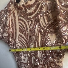 Fashion Nova Rose Gold Sequin Mesh Mock Neck Long Sleeve Bodycon Dress size L