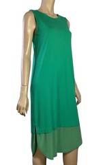 🌻.RIDLEY SIZES EMERALD GREEN JERSEY TUNIC MIDI DRESS CREPE SILK HEMLINE