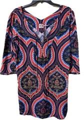 Juicy Couture 100% Silk Tunic Dress Women’s Size 10 Beaded Boho Medallion Print