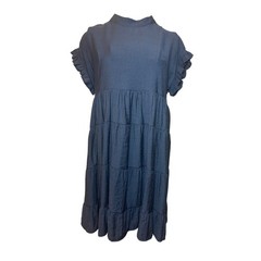 Miholl Womens Navy Blue Tiered Babydoll Dress – Small