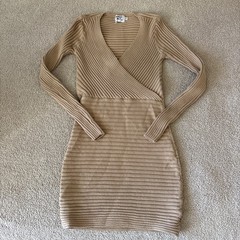 Princess Polly Tan Bodycon Knit Ribbed Mini Dress Women S/M Neutral Clean Girl
