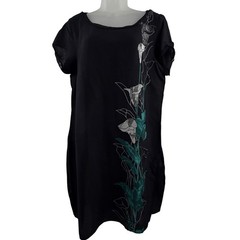Wishful Dress Womens 18 Black Floral Sequin Short Sleeve T Shirt Shift