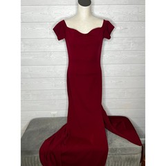 Deep Red Burgundy Off-Shoulder Formal Evening Gown thigh high slit size L