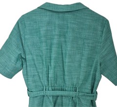 Sharagano Women’s Green Silk Jacket Dress Collared Zip Front Belted Size 14