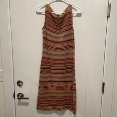 Lauren Ralph Lauren Linen Silk Striped Tan Multi Knit Sleeveless Midi Dress S