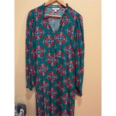 Boden Teal Floral Long-Sleeve Maxi Dress Belted 10R