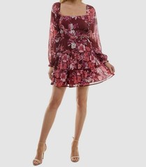 Trixxi Women&rsquo;s Juniors&rsquo; Red Floral Print Blouson-Sleeve Fit & Flare Dress Size M