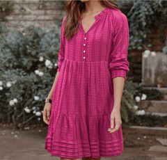 J.Jill pink tiered dress button-front neckline and 3/4 length sleeves sz. XS