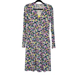 Boden Layla Jersey Faux Wrap Dress US 8 R Multicolor Abstract Palm Print Pockets