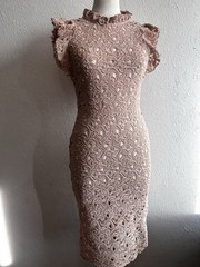 Zara Beige Fitted Lace Dress Zippered Sheer US Seller