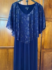Connected Apparel Womens Size 10 Navy Blue Floral Burnout Overlay Dress Cocktail