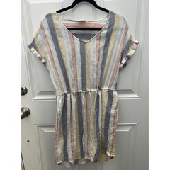 ANA a new approach Striped Drawstring Waist Dress V-Neck Pockets Small Multi
