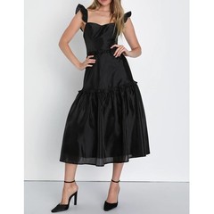 Lulus Effervescent Aesthetic Black Tiered Ruffled Midi Dress XL Event Party