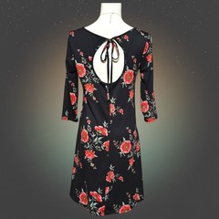 Fortune + Ivy Black Floral Keyhole Back Mini Dress Boho Cottagecore Small