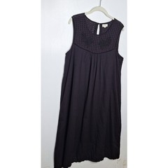 World Market Black Maxi Dress Cotton L/XL Goth Boho Sleeveless Floral Eyelet
