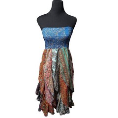 India Boutique Boho Hippie Patchwork Fairy Dress Smocked Bodice Free Size OSFM