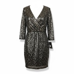 JS Boutique Black Silver Sequin Surplice Mini Cocktail Dress Women&rsquo;s 6 – NWT