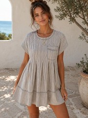 Pilcro Anthropologie Blue Stripe Cotton Swing Mini Dress Boho Coastal Babydoll S