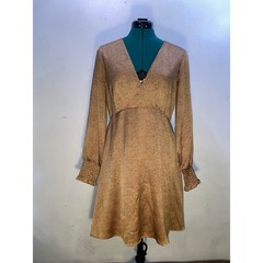 Mi Ami Gold Dot Satin Mini Dress V-Neck Smocked Cuff Formal Party Mob Luxe Twee