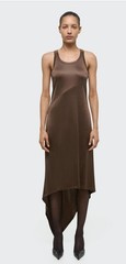 NWT $450 Helmut Lang Jersey Handkerchief Hem Tank High Low Brown Dress Size L