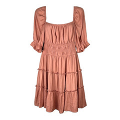 Trixxi Tiered Mini Dress Large Burnt Orange Coquette Milkmaid Puff Sleeve Smock