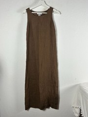 Jennifer Moore Womens Brown 100% Linen Sleeveless Shift Maxi Dress Size 4 Casual