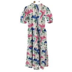 Oliphant Button Cuff Sleeve Poplin Maxi Dress Macaw Blue Multi Pockets Size XXS