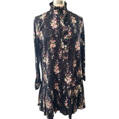 Tuckernuck Dress Womens Large Black Onyx Falling Flowers Bouquet Shirt Dress