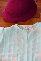 Jonathan Martin Vintage Sheer Pastel Dress Sz 9/10 Magenta Cloche Hat