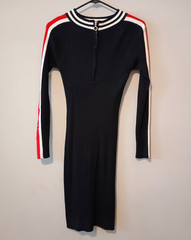Love Change Ribbed Knit Zip Neck Sweater Dress Black Red White XL 9176