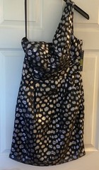 Gianni Bini Cocktail Dress One Shoulder Black & Silver With POCKETS! Size 4 NEW