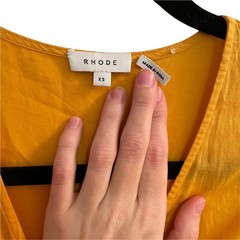 Rhode Fiona Puff Sleeve Cotton Wrap Dress Golden Yellow Puff Sleeve Poplin XS