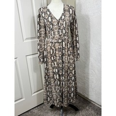 Fashion on Earth Snakeskin Print Midi Dress Long Sleeve V Neck Belted S