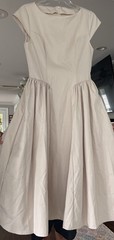 Ivory Solid A-Line Midi Dress Cap Sleeve Round Neck Back Zip Size M