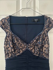 Tadashi Collection Ruched Sequin Beaded Cocktail Dress Navy Blue Women’s Size 4