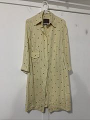 E Milano Linen Coat Beige With Green Leaves Snap Front Sz 42 Italian